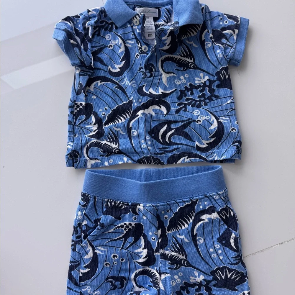 Ralph Lauren Blue Navy & White Boys Matching Polo Set